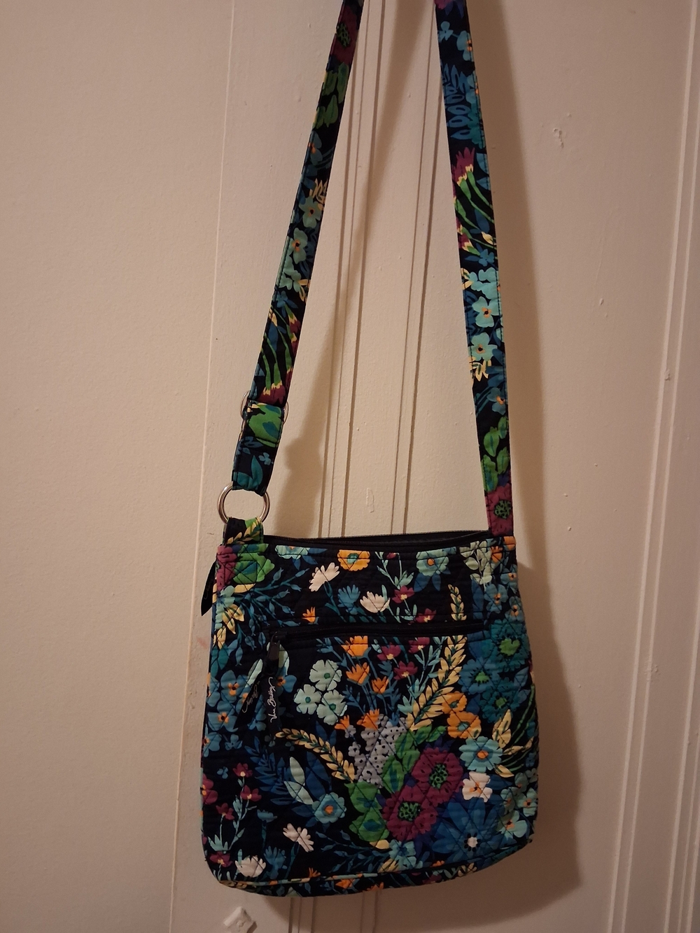 Vera Bradley Triple Zip Hipster Crossbody Bag Floral Crossbody Bag Black &